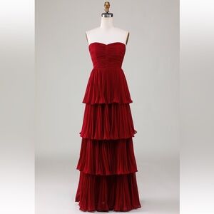 NWT Zapaka Strapless Tiered Burgundy Long
Bridesmaid Dress